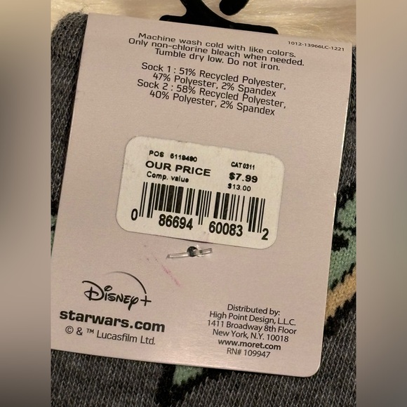 Disney Star Wars Mandalorian Grogu 2 Pair Bootie Socks - Picture 3 of 6